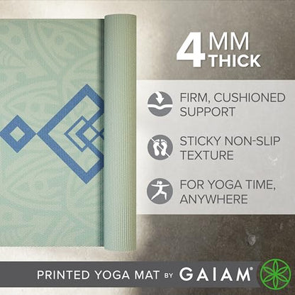 Gaiam Yoga Mat Classic Print, 4mm Non-Slip Mat - color: Fijian Dream