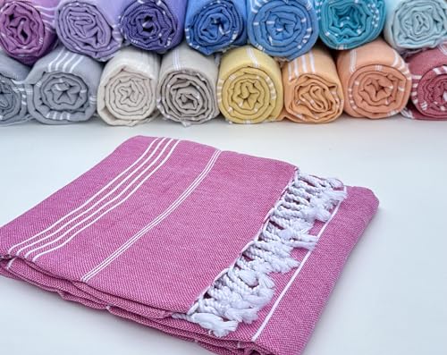 Mystic Turkish Beach Towel Pestemal - 100% Organic Cotton - Extra Large - Quick Dry - Bath - Beach - Gym - Yoga - Travel - Sultan Model (Dark Pink) - color: Dark Pink