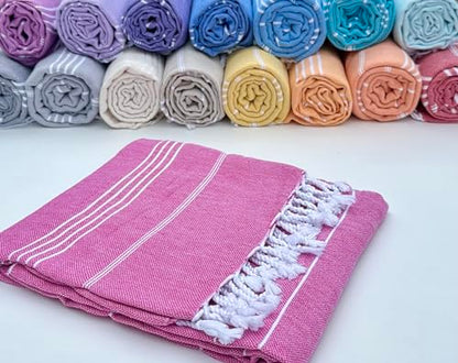 Mystic Turkish Beach Towel Pestemal - 100% Organic Cotton - Extra Large - Quick Dry - Bath - Beach - Gym - Yoga - Travel - Sultan Model (Dark Pink) - color: Dark Pink