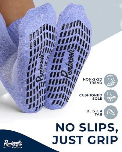 Pembrook Non Slip Crew Grip Socks Men & Women - 4 Pairs | Non Slip Socks for Elderly, Hospital, Pilates, Yoga, Barre, Home - color: Pink, Sky Blue, Purple, Lilac - 4 Pairs, size: Medium