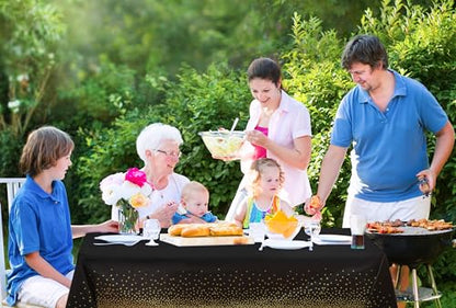 Utopia Kitchen Plastic Table Cloth Disposable (12 Pack - 54x108 Inch) Black Gold Dots Rectangle Tablecloth Waterproof Stain Resistant Party Table Cover - color: Black Gold Dots, size: 54X108 Inch - 12PC