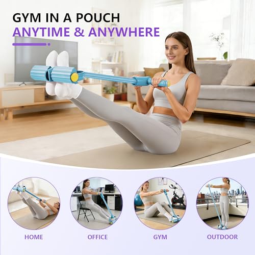 Pedal Resistance Band with Handle, 6-Tube Natural Rubber Exercise Bands - color: Blue