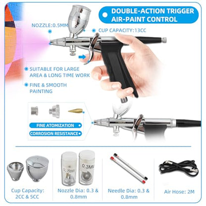 Airbrush Compressor Kit, 3 Airbrushes for Hobby Painting | 1/6HP compressor with 3L tank & 3 airbrushes delivers stable airflow for model painting, crafts, DIY projects and artwork