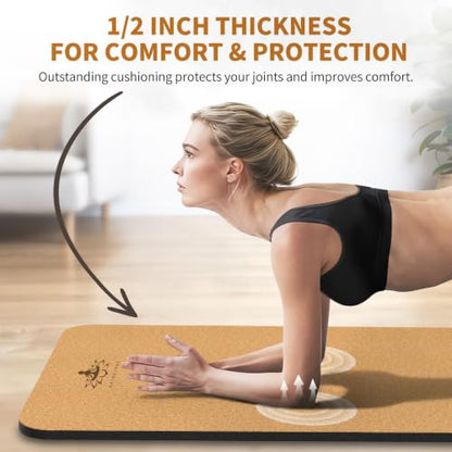 Hatha Yoga Extra Large Natural Cork Yoga Mat - 78" x 32" or 72" x 48", 1/2" Extra Thick Non-slip TPE Exercise Mat, Anti-tear Pilates Mat for Home, Gym, Hot Yoga, Stretching, Fitness & Workouts - size: Extra Long (78"x32"x1/2")