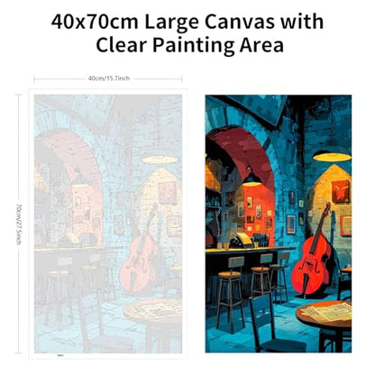 ARTGOTO Large Paint by Numbers for Adults Jazz Club | 15.7x27.5inch/40x70cm Paint by Number Kit on Canvas, Double Bass Music Lounge Acrylic Painting Set with Brushes, No Frame - color: PBN057