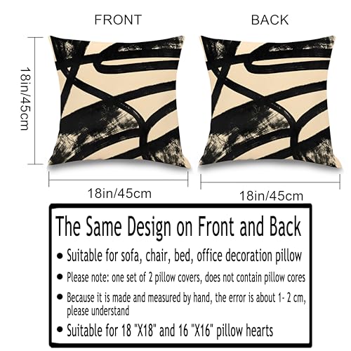 Abstract Oil Painting Throw Pillow Covers 18x18 inches Set of 2, Modern Black and Beige Decorative Cushion Covers for Couch, Artistic Brush Stroke Pillowcases for Sofa Living Room Bedroom Decor - color: 1-black and White234