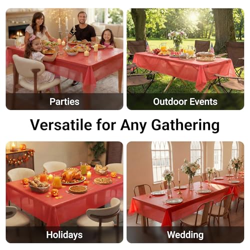 Auros 10-Pack Plastic Tablecloths, 54x108 Inch Disposable Table Covers, 8FT | Rectangle Waterproof & Throw Away Table Cloth, Easy Cleanup for Party, Wedding, Graduation, BBQ, Fits 6-8ft Tables, Party Red - color: Party Red, size: 54" X 108" Rectangle