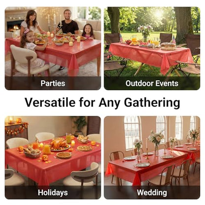 Auros 10-Pack Plastic Tablecloths, 54x108 Inch Disposable Table Covers, 8FT | Rectangle Waterproof & Throw Away Table Cloth, Easy Cleanup for Party, Wedding, Graduation, BBQ, Fits 6-8ft Tables, Party Red - color: Party Red, size: 54" X 108" Rectangle