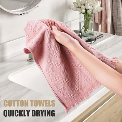 4 Pack Boho Bathroom Decor Hand Towels - color: Pink