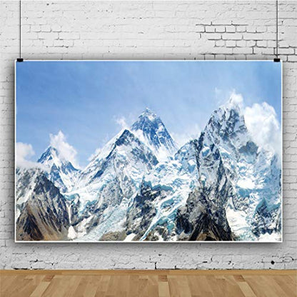 6x4ft Snow Mountain Scenery Backdrop - Cold Winter Snowy Mountain Alpine Snow High Hill Peak Ski Nature Landscape Travel Photo Studio Prop - size: 6x4ft