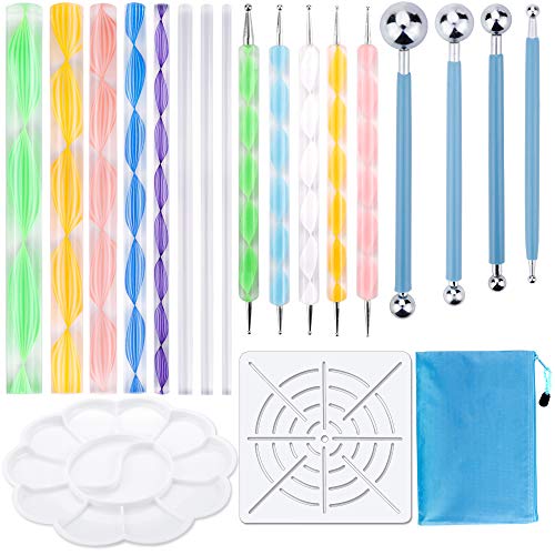 Augshy 19pcs Mandala Dotting Tools Set Pen Dotting Tools Mandala Stencil Ball Stylus Paint Tray for Painting Rocks, Coloring, Drawing and Drafting - style: Mandala Style C