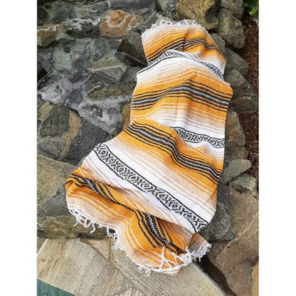 Open Road Goods Multi Color Mexican Falsa Blanket - Handwoven in Mexico - Great for The Beach, Picnics, Yoga, or a Throw! (Tan/Yellow) - color: Tan/Yellow