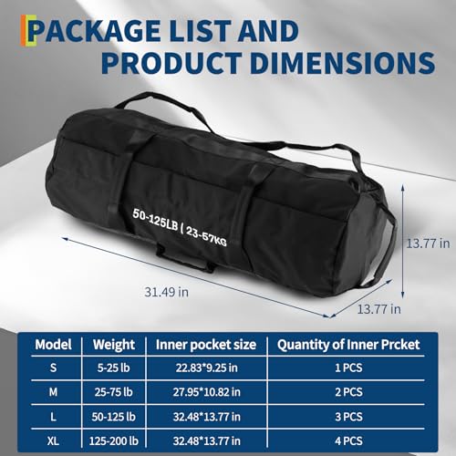 GarveeLife Workout Sandbag Unfilled - 5-200 LBS Heavy Duty Fitness Sandbag for Strength Training, Core & Full-Body Exercises | Adjustable Weight Home Gym - size: 72-125 LB