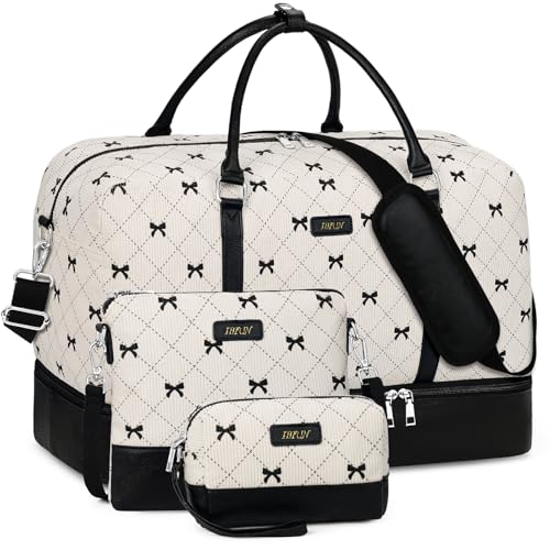 IBFUN Weekender Bags for Women, 21" Travel Duffle Bag with Shoe Compartment - color: E8-Beige
