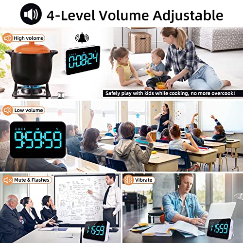 Samshow Rechargeable Digital Kitchen Timer, Ice Blue, 5 Inch | Countdown/Up, 3 Adjustable Brightness, 4 Adjustable Volume , 5" LED Display, Magnetic, For Classroom/Office/Home/Work/Game - color: Blue