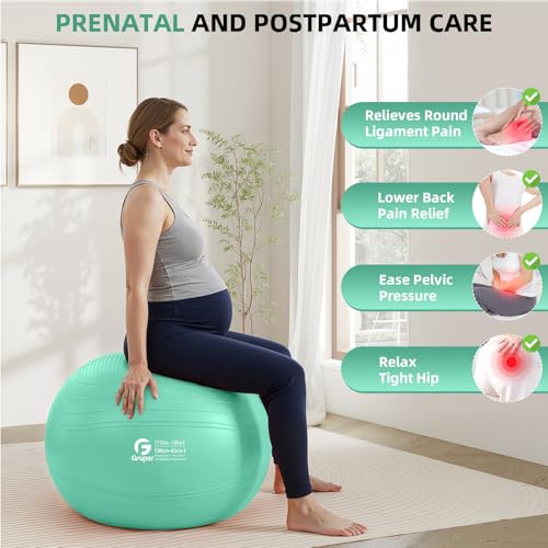 Gruper Yoga Ball, Extra Thick Non Slip Exercise Ball for Workout, Yoga, Pregnancy, 4 Sizes Anti Burst Chair for Home and Office, Includes Foot Pump & Fitness Guide - color: ['Teal'], size: 18 Inch (45cm),s