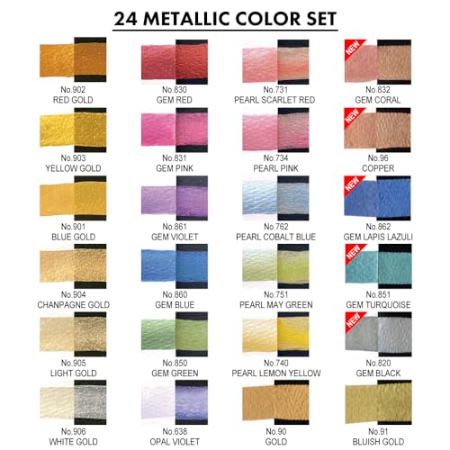 Kuretake GANSAI TAMBI Watercolor Paint Set 24 Glittery Colors - Metallic, Professional-quality art supplies for artists adult painting aketching, Non-Toxic, Made in Japan - style: 24 Metallic colours