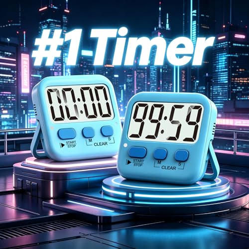 Antonki 2 Pack Digital Timer for Kids Classroom Kitchen Timers for Cooking | w/ Battery, Easy to View, Alarm, Mute Mode, Count Down/Up, Magnetic, Kickstand, Hanging, Classroom Timer for Teacher Supplies - color: Clear Blue