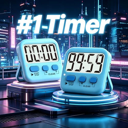 Antonki 2 Pack Digital Timer for Kids Classroom Kitchen Timers for Cooking | w/ Battery, Easy to View, Alarm, Mute Mode, Count Down/Up, Magnetic, Kickstand, Hanging, Classroom Timer for Teacher Supplies - color: Clear Blue