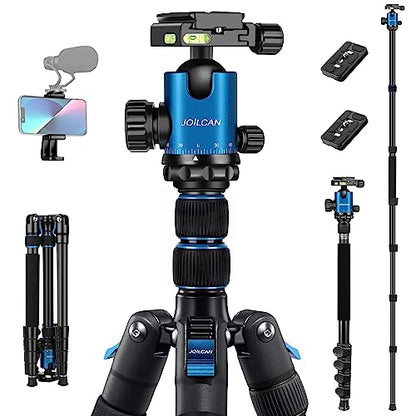 JOILCAN 81" Tripod for Camera Phone, 83" Aluminum Camera Tripod Monopod | Tall DSLR Tripod with 360°Ball Head, Heavy Duty Travel Tripod for Binoculars Spotting Scope Telescope, Payload 35lb - color: Blue