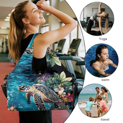 Yoga Mat Bag for Men Women Canvas Yoga Mat Carrier Take In Out Mat Easily for Beach Swim Bags Pool Sports Gym - color: Hawaiian Sea Turtle