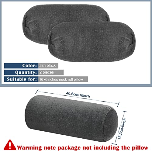 Remerry 2 Pcs 16 x 6 Inches Velvet Neck Roll Pillow Cover with Zipper, Soft Bolster Pillowcases for Cylindrical Pillow (Cover Only, Bolster Not Included)(Ash Black) - color: Ash Black, size: 16 x 6 Inches