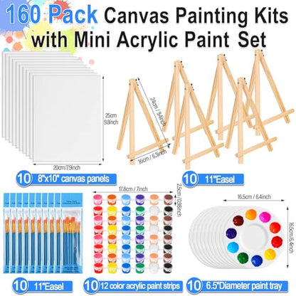 shynek 150pcs Painting Supplies Kit for Adults, 8 * 10In Canvas Boards with Easel Stand, 12 Colors Acrylic Paint Set, Artist Paint Brushes Set, Paint Trays, Sip and Paint Kit