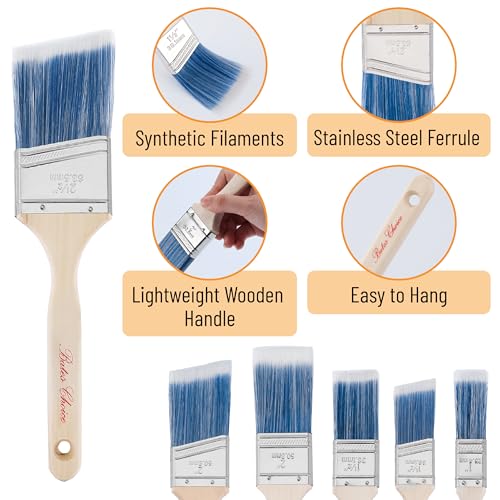 Bates- Paint Brushes, 6 Pack, 1", 1.5", 2" Angle Brushes, Wooden Handle | for Walls Stain Furniture Interior Painting & Detail Work