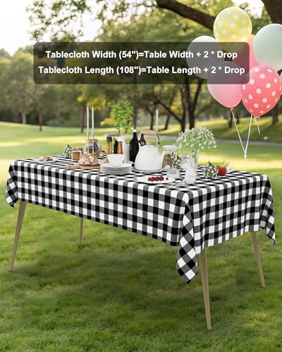 Smiry 8 Packs Gingham Disposable Table Cloth, 54 x 108 Inch Waterproof Plastic Tablecloth, Rectangle Black and White Checkered Table Covers for Picnic, Birthday, Party - color: Black and White, size: 54"x108" (Pack of 8)