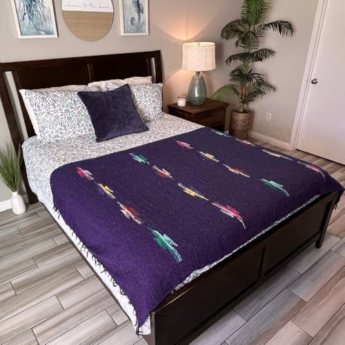 Open Road Goods Mexican Thunderbird Yoga Blanket, Handwoven Throw for Yoga, Meditation, and Home Décor – Versatile Blanket for Beach, Picnic, Camping, or Outdoor Use - color: Dark Purple