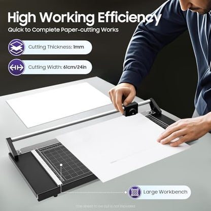 Rotary Paper Trimmer, 24" Cut Width Professional Paper Cutter, Efficient & Multi-Angle Cutting, Heavy Duty Paper Cutter for Photo Paper, Film, Art Paper Jam, 65# Manganese Steel