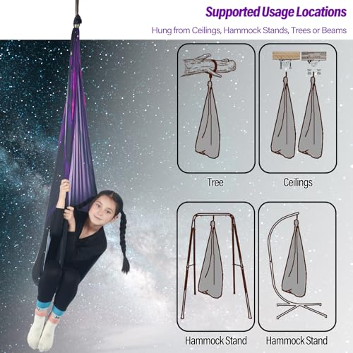 Sensory Swing for Kids Holds 300lbs Therapy Cuddle Hammock Chair - color: Space Purple
