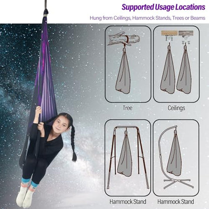 Sensory Swing for Kids Holds 300lbs Therapy Cuddle Hammock Chair - color: Space Purple