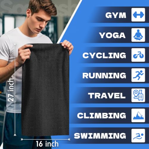 Microfiber Gym Towels for Showering Working Out Quick Dry Negative ions Large Middle Small Sizes Lightweight Gym Towel for Men Women Tennis Sports Towels for Body Hot Yoga Fitness Essentials - color: Black, size: 16 inch X 27 inch