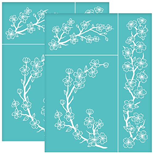OLYCRAFT 2pcs 8.6x11 Inch Sakura Silk Screen Printing Stencils Self-Adhesive Silk Screen Stencils Cherry Blossom Border Screen Stencils Reusable Mesh Transfers for Painting on Wood T-Shirts Bags - color: Sakura