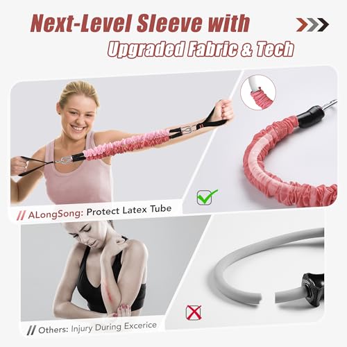 Upgraded Pilates Bar Kit with Resistance Bands Natural Latex for Women & Men, Heavy-Duty Stainless Steel Multifunctional Yoga Pilates Stick for Home Gym Exercise Fitness Equipment Full-Body Workouts - color: Coral Pink