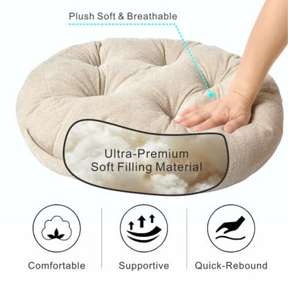 Floor Pillow Cushion with Handle for Adults Women Men | Large Meditation & Sitting Cushion Pillow for Tatami, Living Room, Yoga (2, Beige, Round, 22" x 22" x 6") - color: Beige, Round