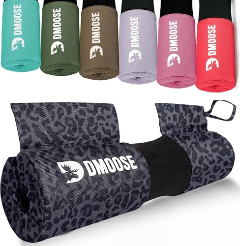 DMoose Fitness Barbell Pad for Hip Thrust, Squat & Lunges - Non-Slip Thick Foam Cushion for Neck and Back Support with Two Straps - Hip Thrust Pad for Leg Day - Fits All Olympic Bars and Smith Machine - color: Black Leopard Covered