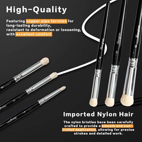 6 Pcs Detail Paint Brush Set | Copper Tube, Double-Wire Binding, Birch Wood Circular Grip for Oil, Watercolour, Acrylic & Digital Art - color: 6pcs Black Circular Brush Head Paintbrushes