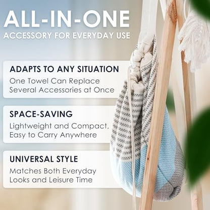 ATANI Turkish Beach Towel, Converts to a Bag, Oversized 100% Cotton Bath Towels Lightweight Quick-Dry Beach Blanket for Travel, Picnic, Camping, Yoga and Pool (Grey x Turquise, 71 inc x 39 inc) - color: Grey X Turquise, size: 71 inc x 39 inc