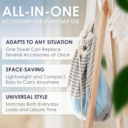 ATANI Turkish Beach Towel, Converts to a Bag, Oversized 100% Cotton Bath Towels Lightweight Quick-Dry Beach Blanket for Travel, Picnic, Camping, Yoga and Pool (Grey x Turquise, 71 inc x 39 inc) - color: Grey X Turquise, size: 71 inc x 39 inc