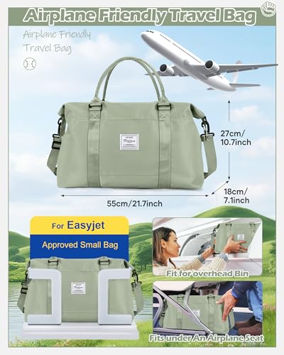 Travel Duffel Bags for Women Mens Waterproof Weekender Carry on Bag Sports Gym Bag Travel Tote Bags with Wet Pocket Overnight Bag Workout Duffel Bags with Trolley Sleeve Grey Green - color: F7-Grey Green