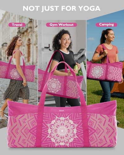 Gonex Yoga Mat Bag, Extra Canvas Gym Bag with Waterproof Pocket Metal Zipper, Fits Mat & Blocks, Stylish Yoga Mat Carrier for Women, Ideal for Yoga, Pilates, Workout, Travel - color: Rose Red