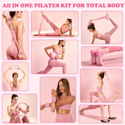 18PCS Home Pilates Kit Equipment for Women with 14'' Pilates Ring and Ball