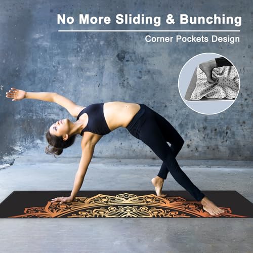 QiyI Hot Yoga Towel with Grip Dots, Non Slip, 70"x26", Golden Mandala - color: Luxury Golden Mandala, size: 70"x26"