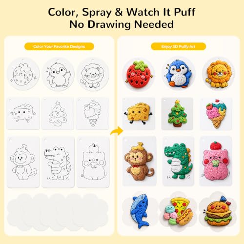 RuiHawk 95 Pcs Magic Foam Painting Refill Kit, 75 Sheets 3D Textured Paper, 3 Water Brushes, 10 Keychains – Mess-Free, Water-Activated, Non-Toxic – with Gift Box, Travel Art Set for Kids Ages 5-10 - color: 75 Foam Refill Kit + 20 Accessories