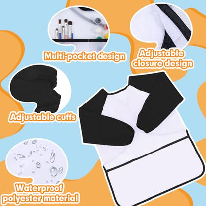 Zkptops 2 Pack Kid Art Smocks Waterproof Kids Painting Aprons Toddler Art Smock Kids Paint Smock with Long Sleeve 3 Roomy Pockets for Age 3-7 Years(White) - color: Y 2 Pack White