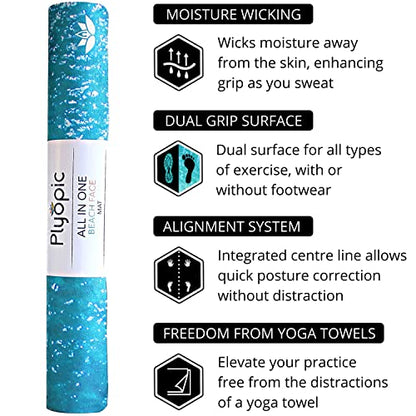 Plyopic All In One Yoga Mat | Luxury Sweat-Grip Mat/Towel Combo | Ideal for Yoga, Hot Yoga, Bikram, Pilates, Workout & Exercise | Eco-Friendly Natural Rubber - color: Beach