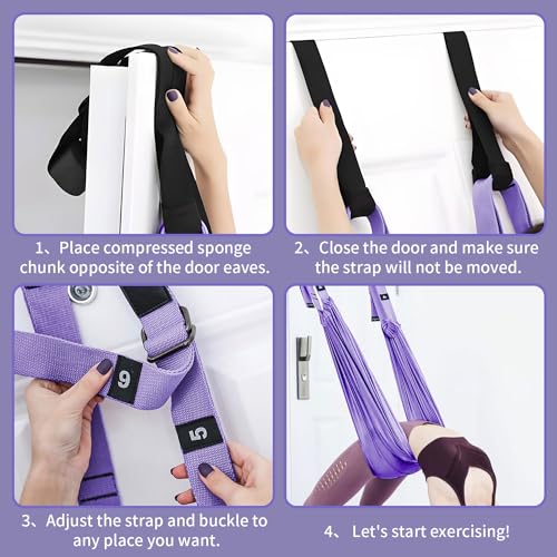 Leg Stretcher Strap Adjustable Fitness Strap Band for Waist Trainer Stretching Door Swing Flexibility Tensile Trainer with Carrying Pouch Back Bend Go Upside-Down for Yoga Practitioner Ballet Dancer Gymnastics Exercises - color: Purple