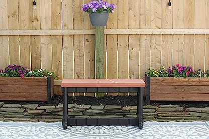 Bench, Redwood Top with Black Sides, 1 Pack - Proudly Made in The USA, Click and Lock Hardware-Free Assembly, Durable and Stylish Outdoor Seating - color: Redwood/Black, size: 1 Pack